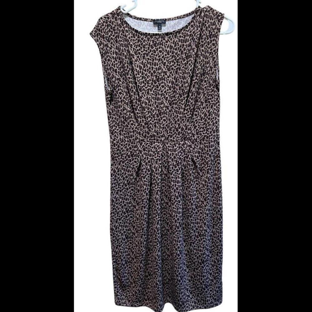 Talbots Cheetah Leopard Print Dress Sz Extra Small Gathered Waist Stretch